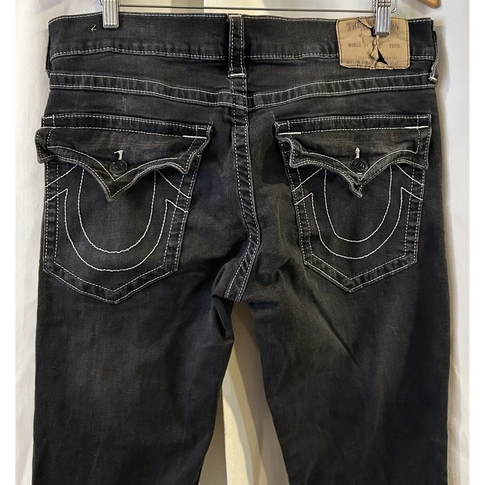 True Religion Ricky Flap Relaxed Straight Denim Black Jeans Men's Sz‎ 36